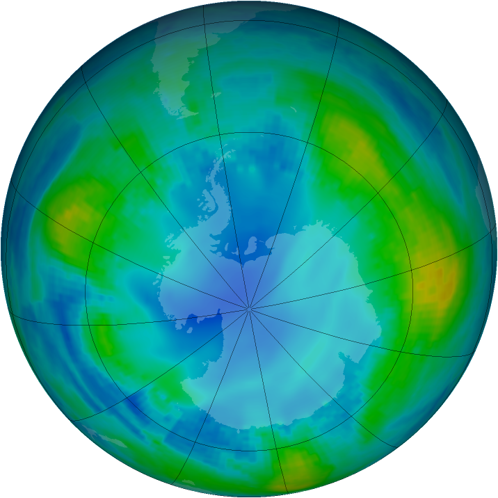 Antarctic ozone map for 10 May 2001